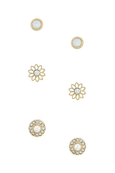 Halo flower stud earrings set