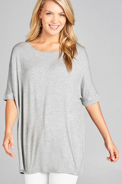 Ladies fashion elbow sleeve round neck rayon spandex jersey tunic top