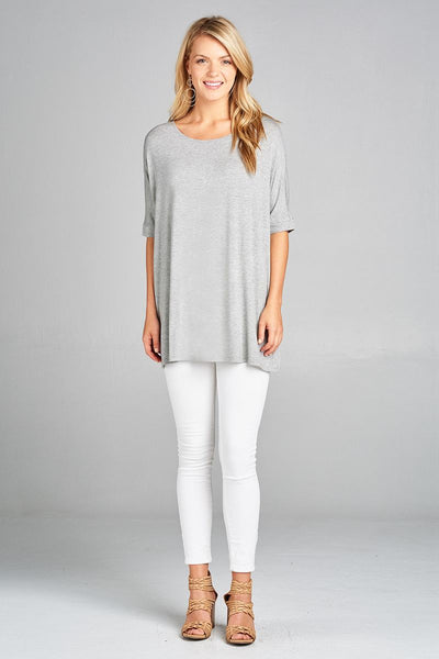 Ladies fashion elbow sleeve round neck rayon spandex jersey tunic top