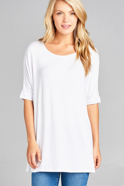 Ladies fashion elbow sleeve round neck rayon spandex jersey tunic top