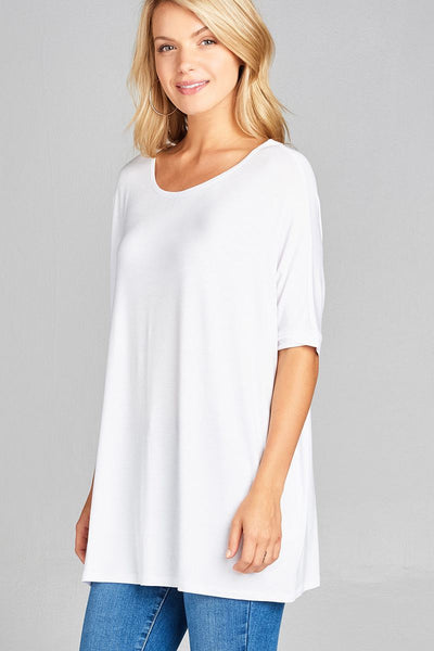 Ladies fashion elbow sleeve round neck rayon spandex jersey tunic top