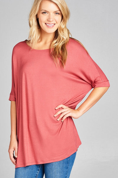 Ladies fashion elbow sleeve round neck rayon spandex jersey tunic top