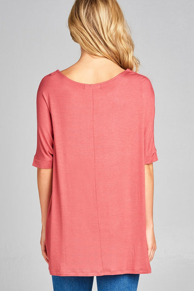 Ladies fashion elbow sleeve round neck rayon spandex jersey tunic top
