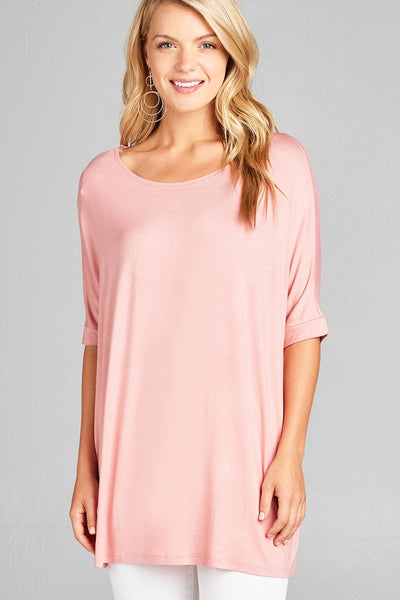 Ladies fashion elbow sleeve round neck rayon spandex jersey tunic top