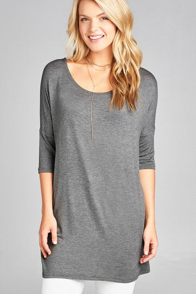 Ladies fashion band elbow sleeve round neck rayon spandex jersey tunic top