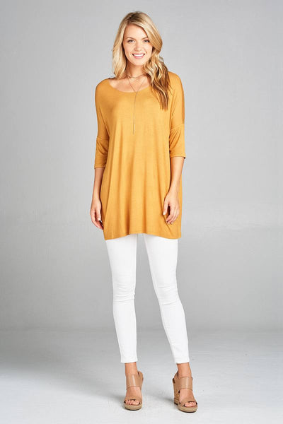 Ladies fashion band elbow sleeve round neck rayon spandex jersey tunic top