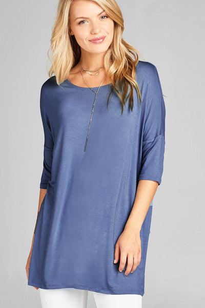 Ladies fashion band elbow sleeve round neck rayon spandex jersey tunic top