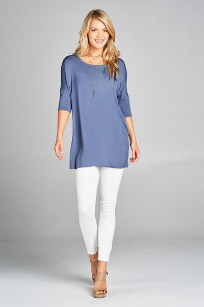 Ladies fashion band elbow sleeve round neck rayon spandex jersey tunic top
