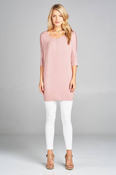 Ladies fashion band elbow sleeve round neck rayon spandex jersey tunic top