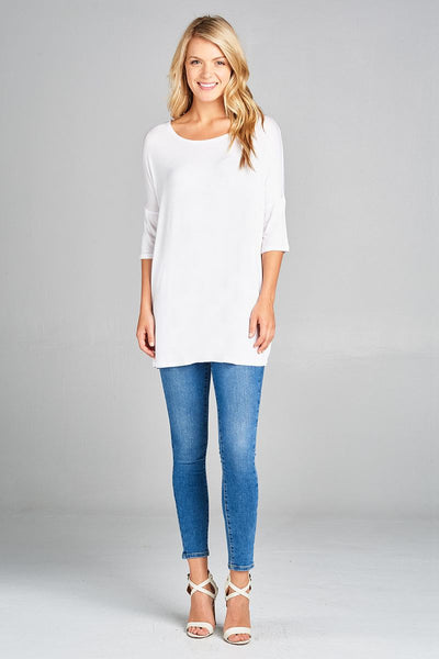 Ladies fashion band elbow sleeve round neck rayon spandex jersey tunic top