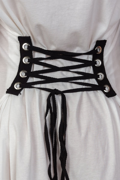 Ladies fashion white & black front graphic print contrast corset back t-shirt dress