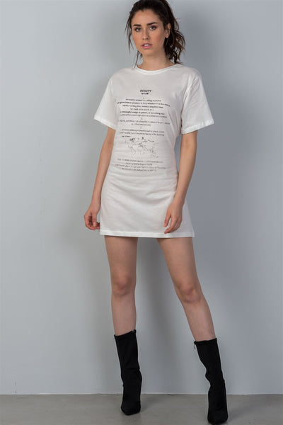 Ladies fashion white & black front graphic print contrast corset back t-shirt dress