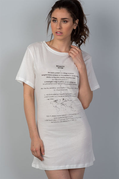 Ladies fashion white & black front graphic print contrast corset back t-shirt dress