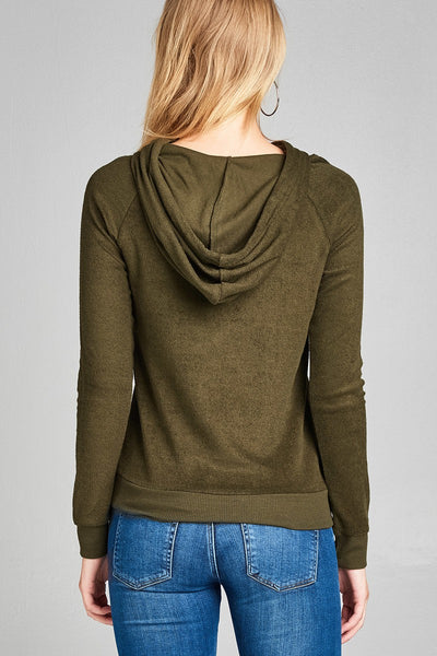 Ladies fashion plus size long sleeve hoodie pull over w/kangaroo pocket french terry top