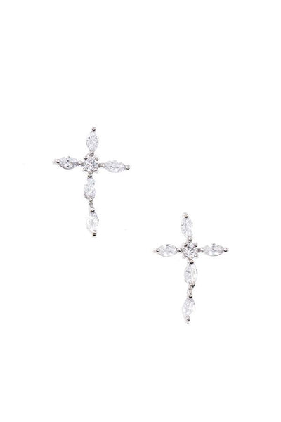 Cz stone pave cross post earrrng