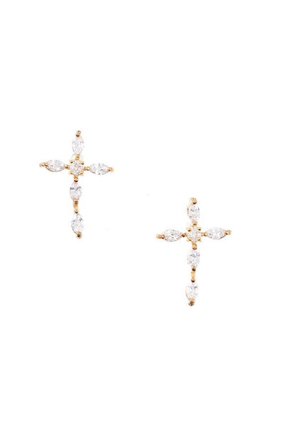Cz stone pave cross post earrrng