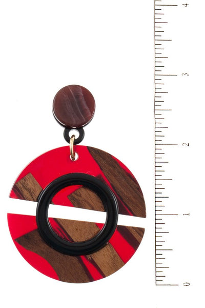 Wood and acetate circle drop earring