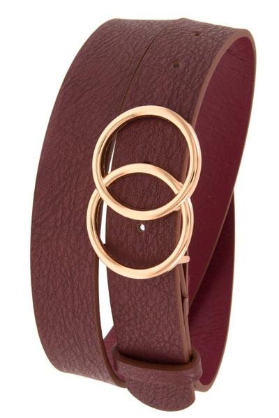 Double ring buckle wide faux leather belt