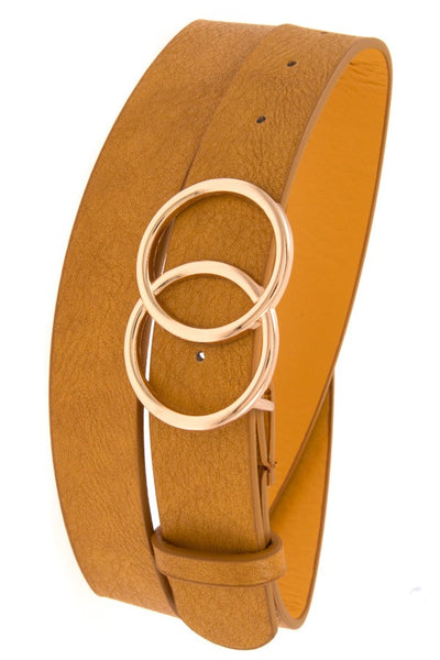 Double ring buckle wide faux leather belt