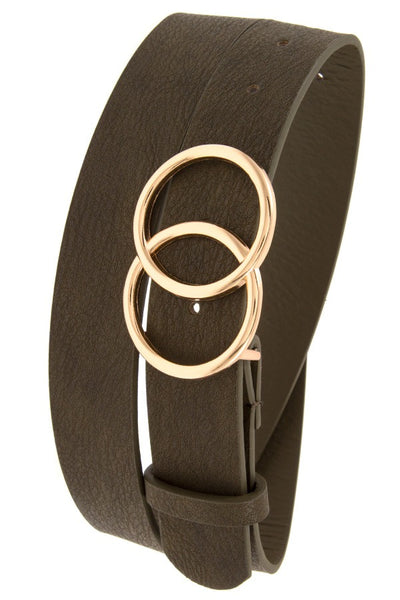 Double ring buckle wide faux leather belt