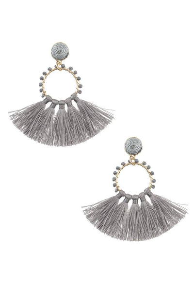Beaded ring tassel fan earring