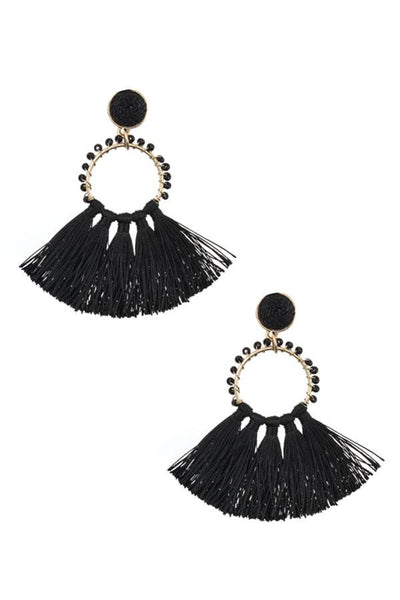 Beaded ring tassel fan earring