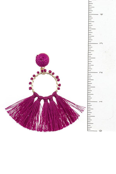 Beaded ring tassel fan earring