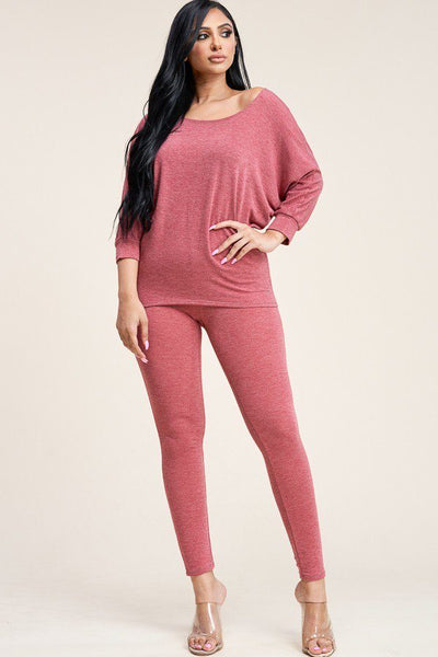 Solid French Terry Slouchy Top And Pants Two Piece Set