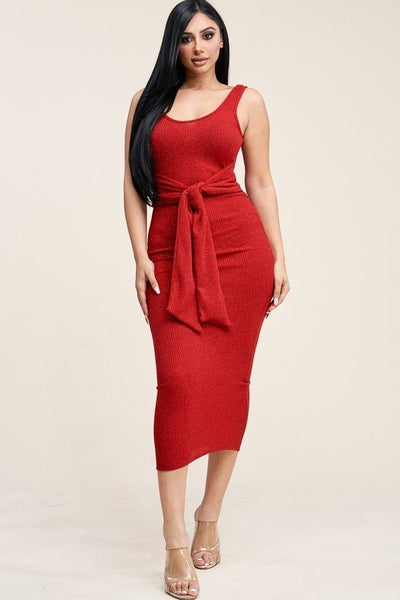 Embellished Rib Knit Sleeveless Midi Dress