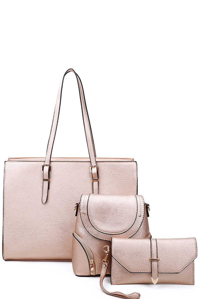 3in1 Designer Fashion Tote Backpack And Clutch Set With Long Strap